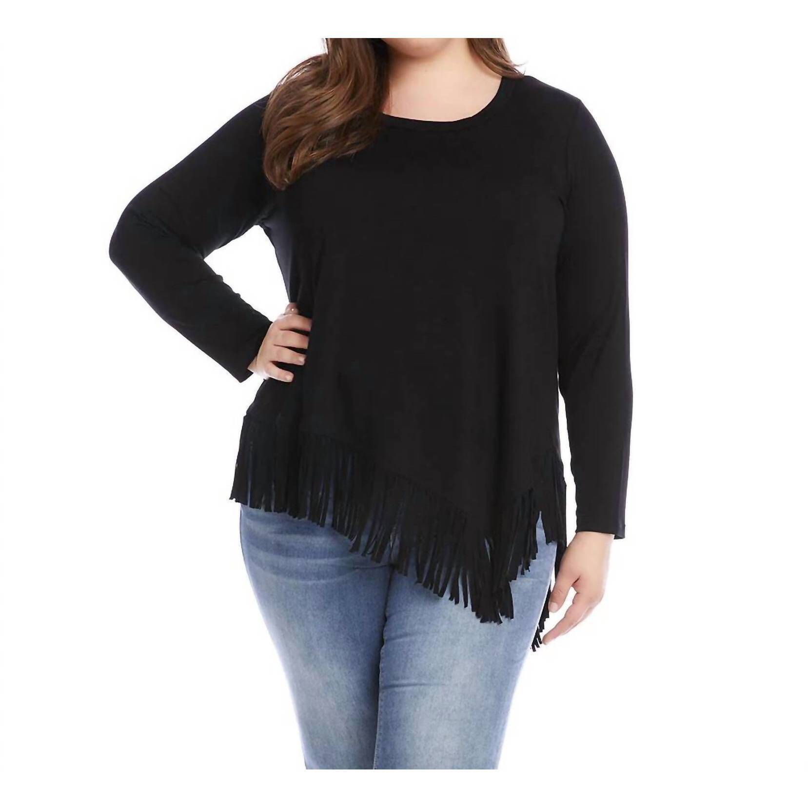 New Karen Kane Blair Asymmetric Fringe Top - Plus In Black